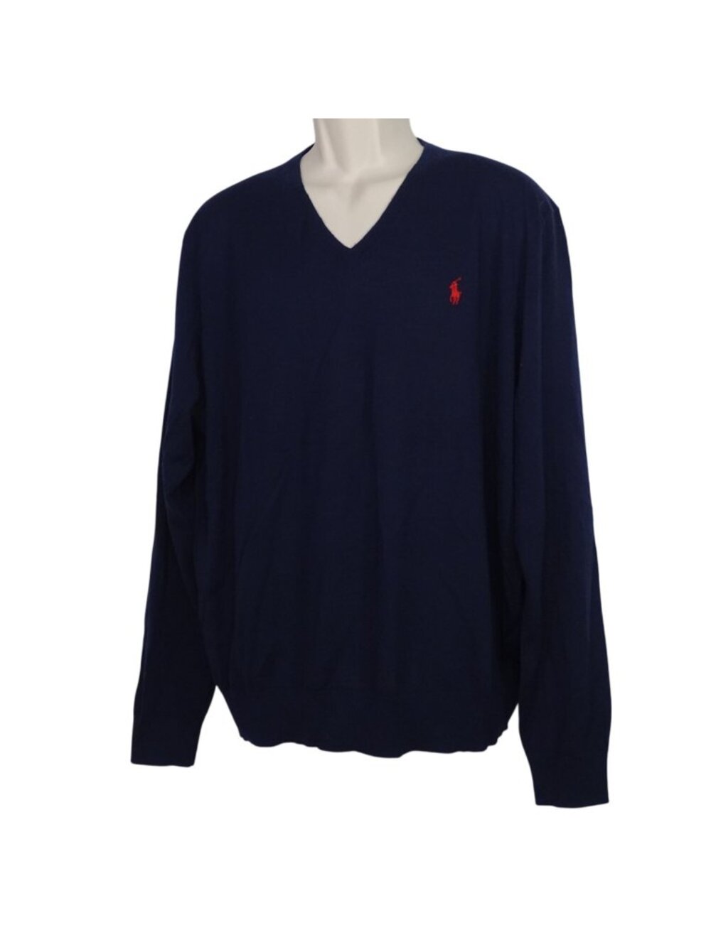 Polo Ralph Lauren Blue Slim Fit Merino Wool V-Neck Sweater Men Size XXL Classic